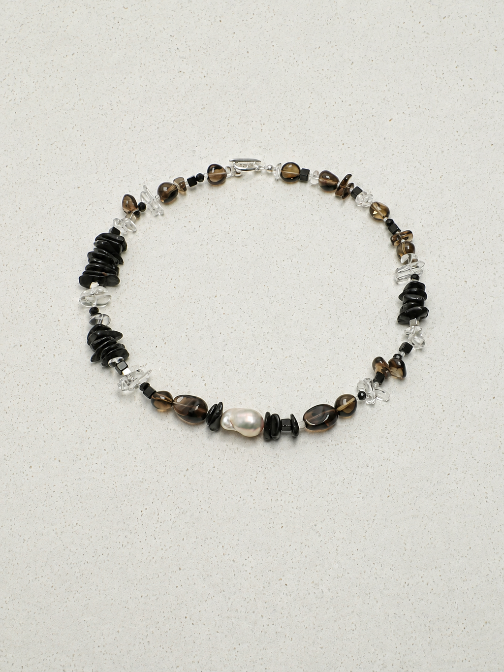 Pre-order|Handmade Smoky Quartz & Baroque Pearl Necklace – S925 Sterling Silver Modern Style