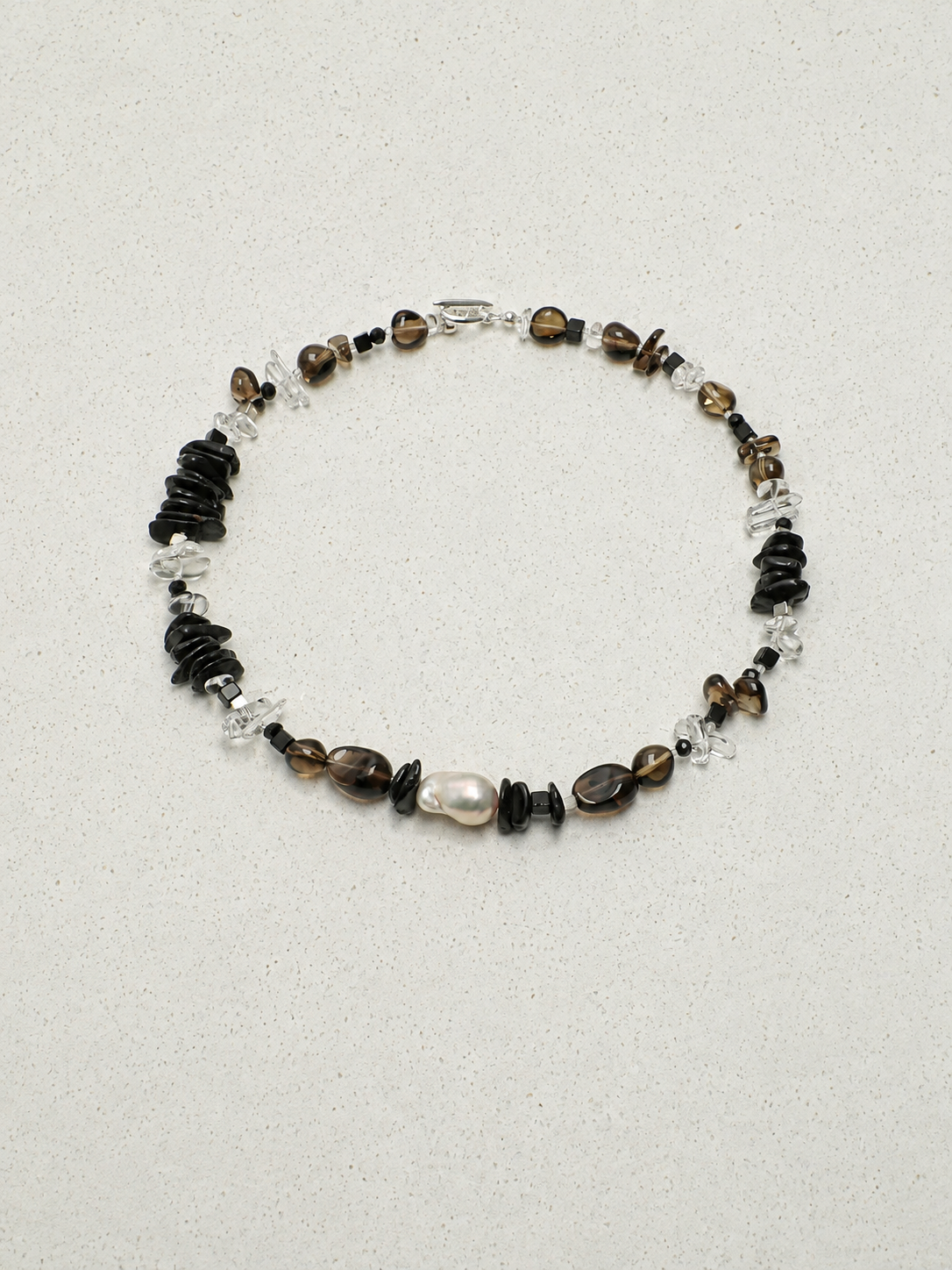 Pre-order|Handmade Smoky Quartz & Baroque Pearl Necklace – S925 Sterling Silver Modern Style