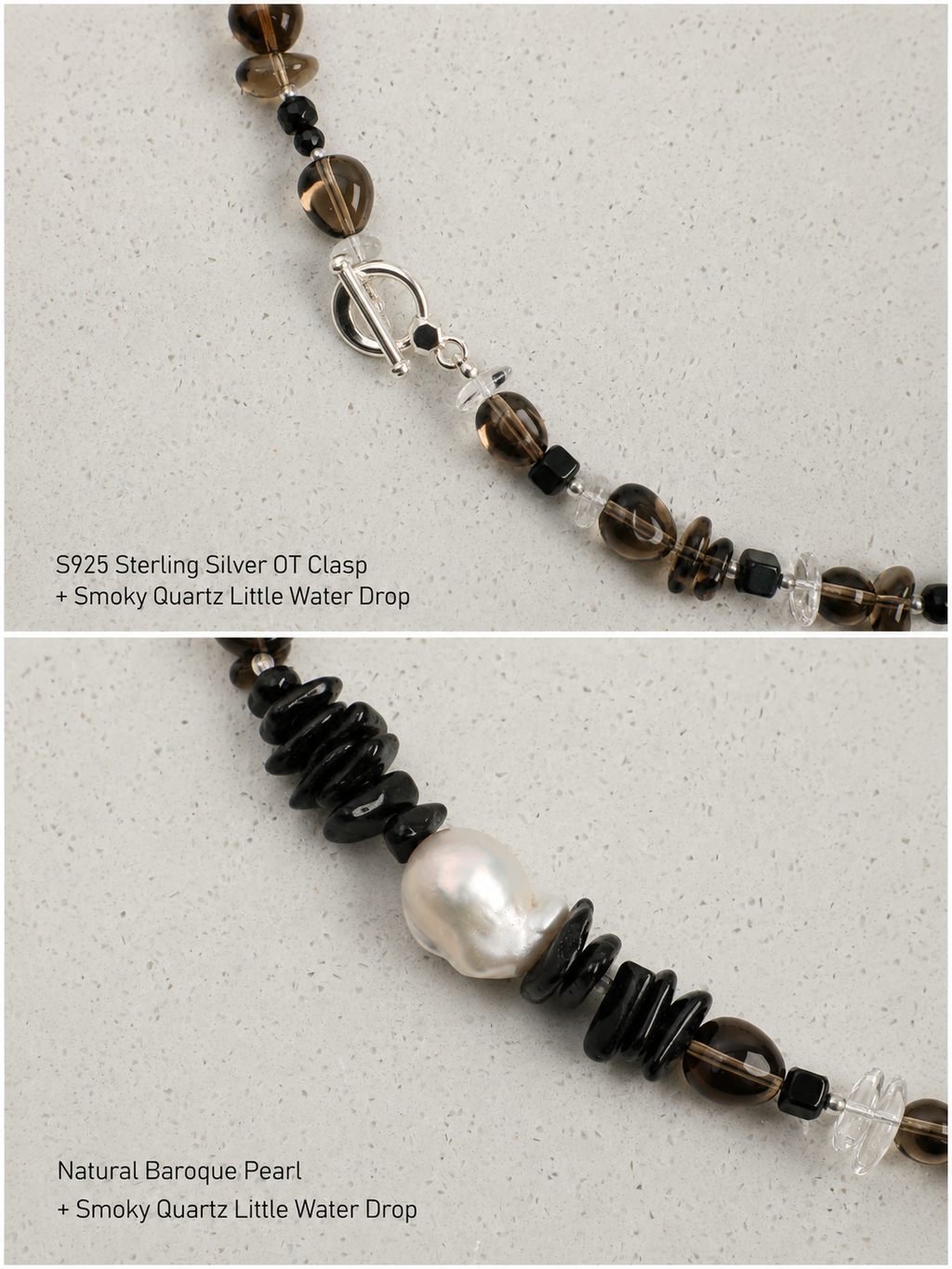 Pre-order|Handmade Smoky Quartz & Baroque Pearl Necklace – S925 Sterling Silver Modern Style