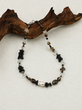 Pre-order|Handmade Smoky Quartz & Baroque Pearl Necklace – S925 Sterling Silver Modern Style