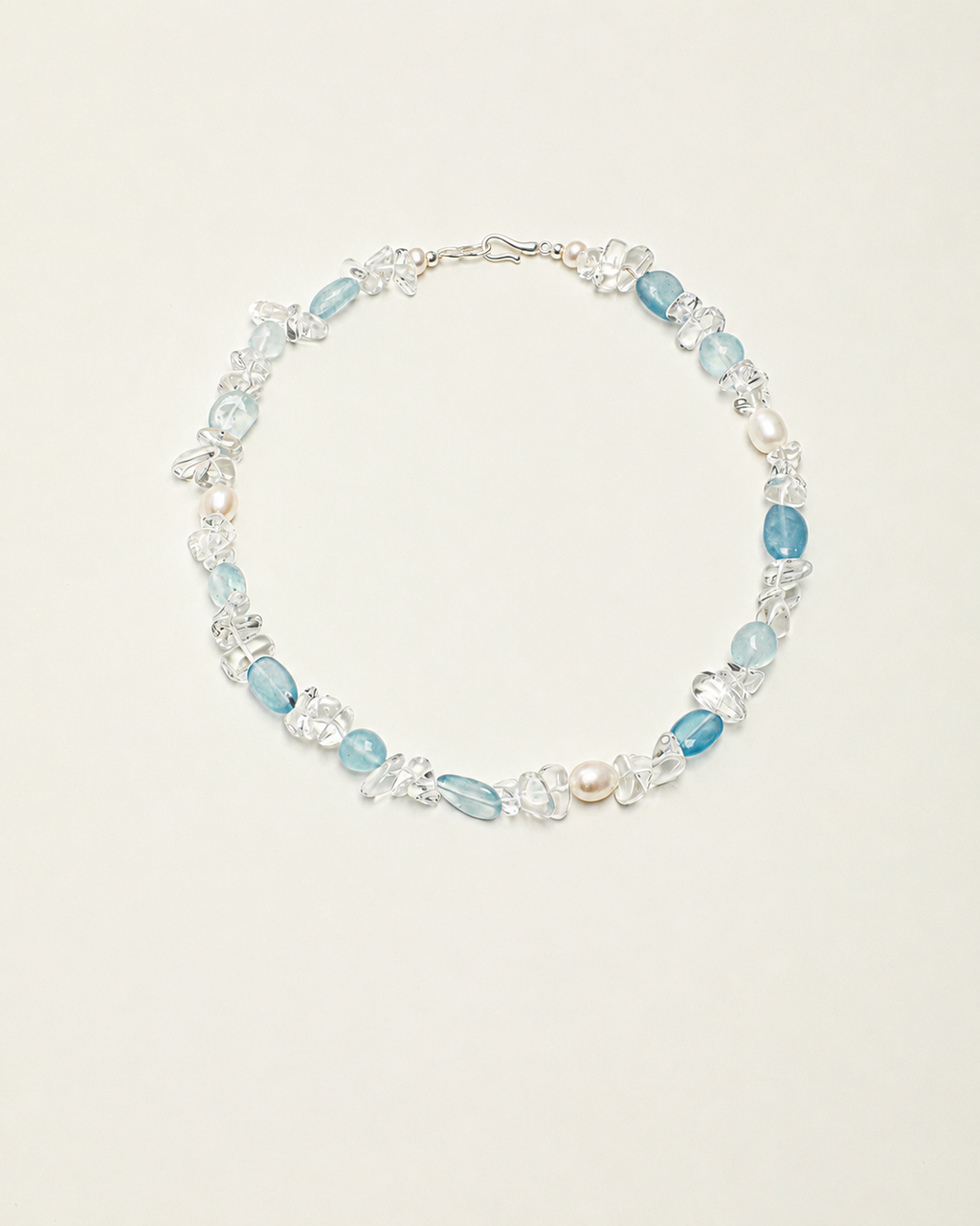 Pre-order｜Handmade Aquamarine Crystal Pearl Necklace – S925 Sterling Silver Clasp