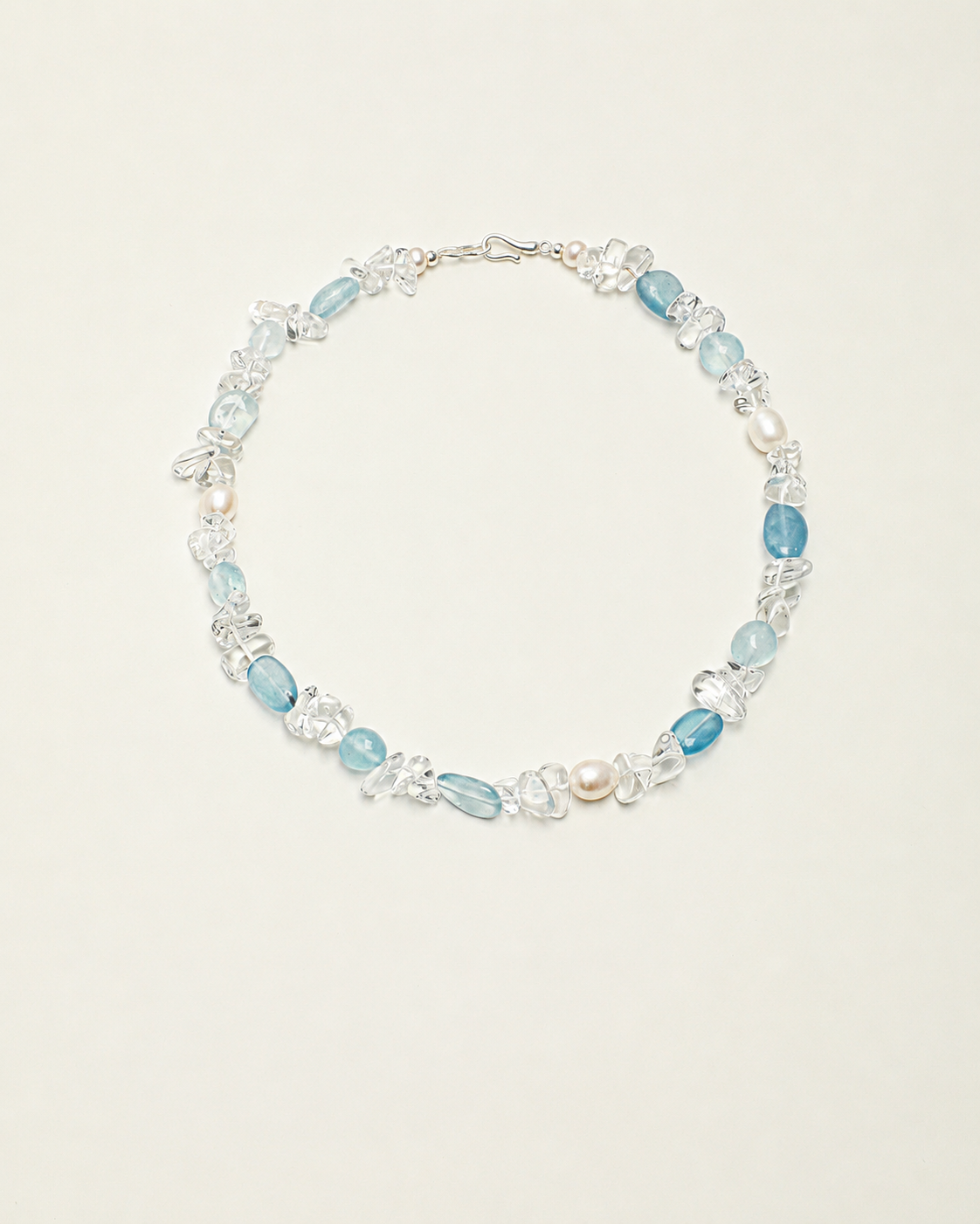 Pre-order｜Handmade Aquamarine Crystal Pearl Necklace – S925 Sterling Silver Clasp