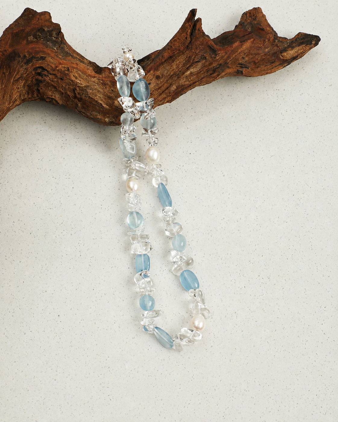 Pre-order｜Handmade Aquamarine Crystal Pearl Necklace – S925 Sterling Silver Clasp