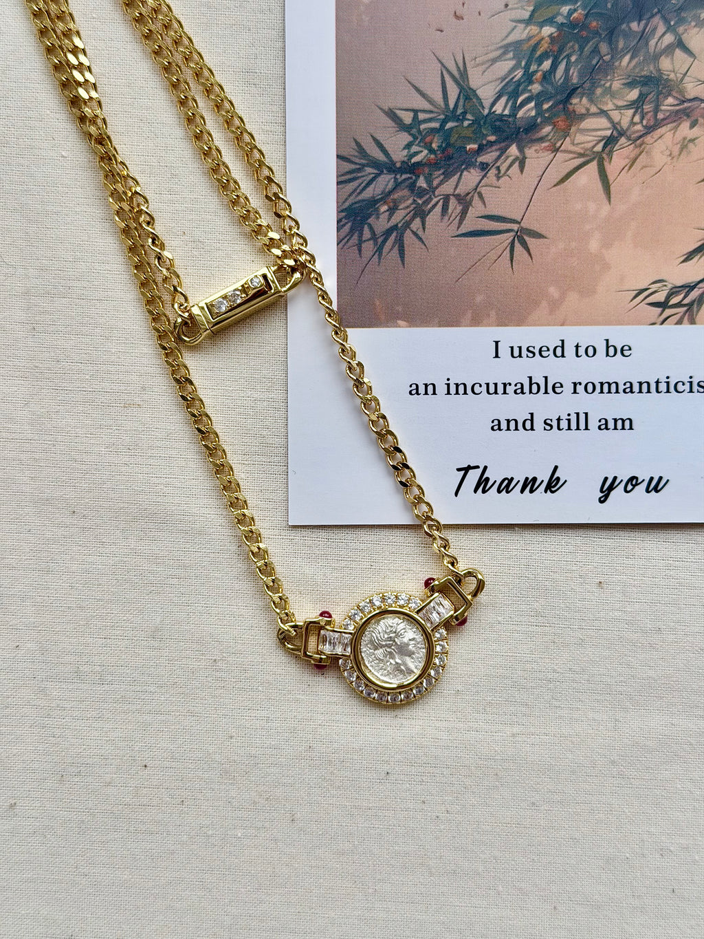 Vintage Coin Pendant Necklace - 925 Sterling Silver 18K Gold Plated