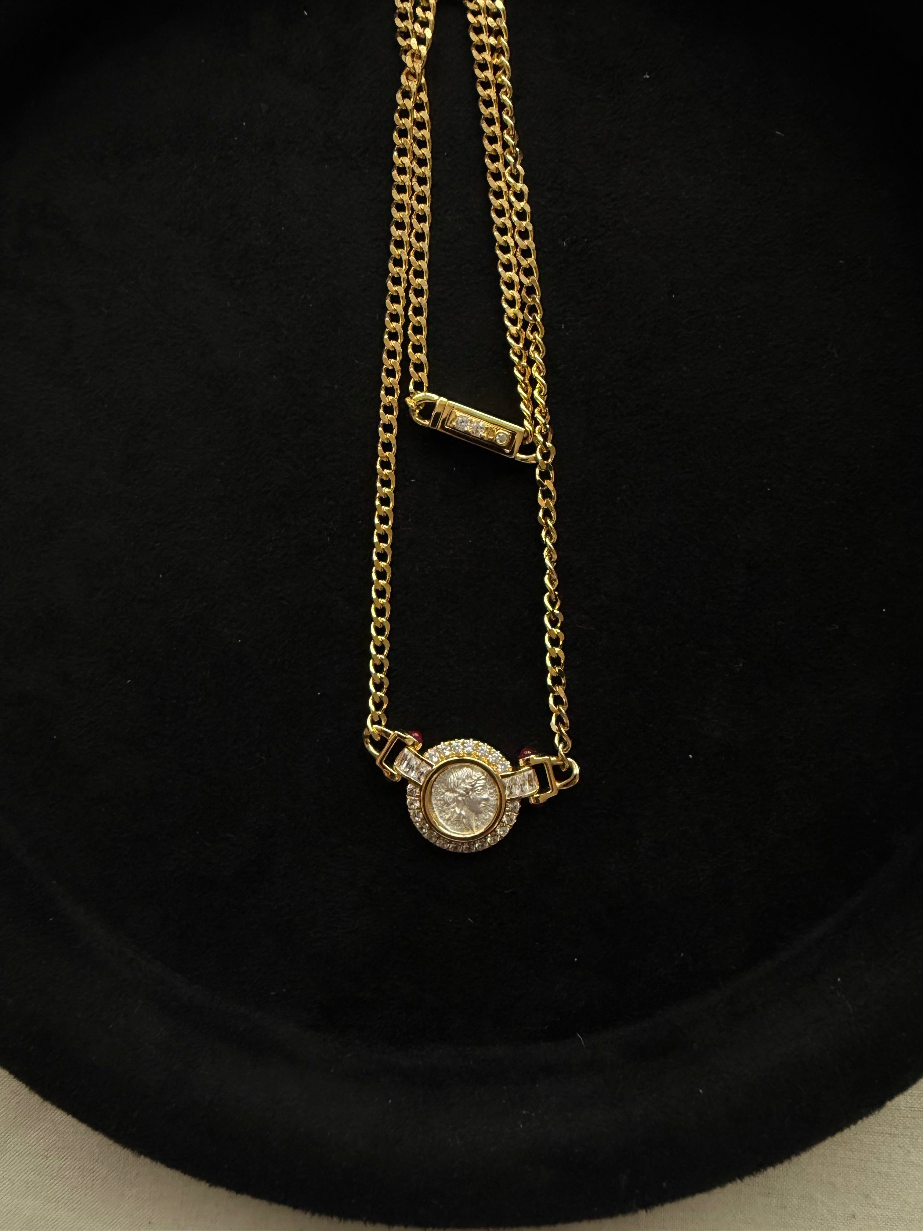 Vintage Coin Pendant Necklace - 925 Sterling Silver 18K Gold Plated