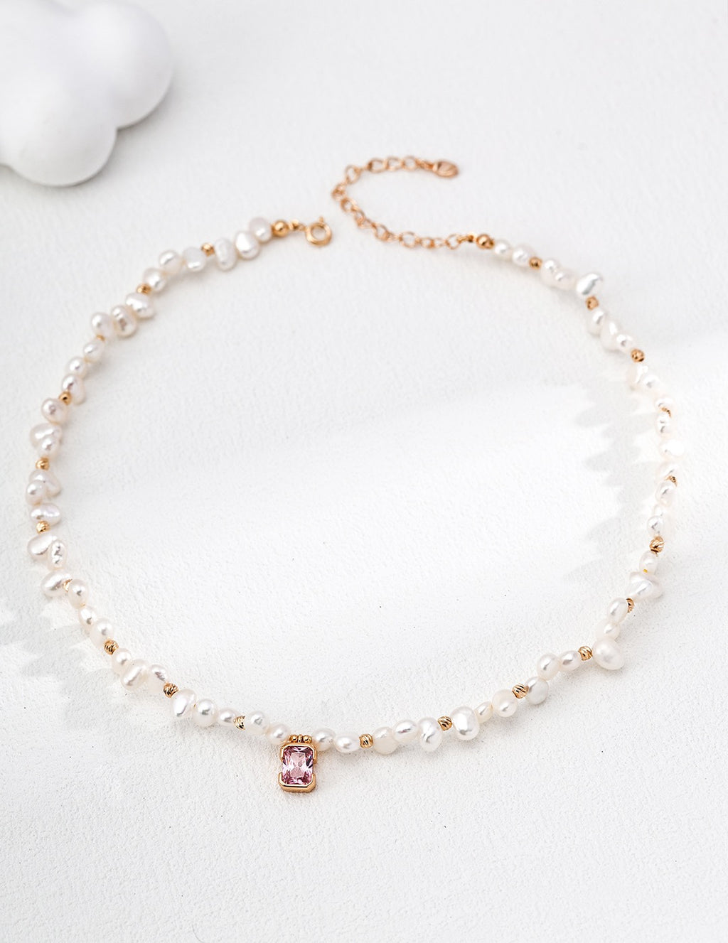 Pre-order | Pink Zircon & Freshwater Pearl Necklace – 18K Gold Plated S925 Sterling Silver
