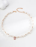 Pre-order | Pink Zircon & Freshwater Pearl Necklace – 18K Gold Plated S925 Sterling Silver