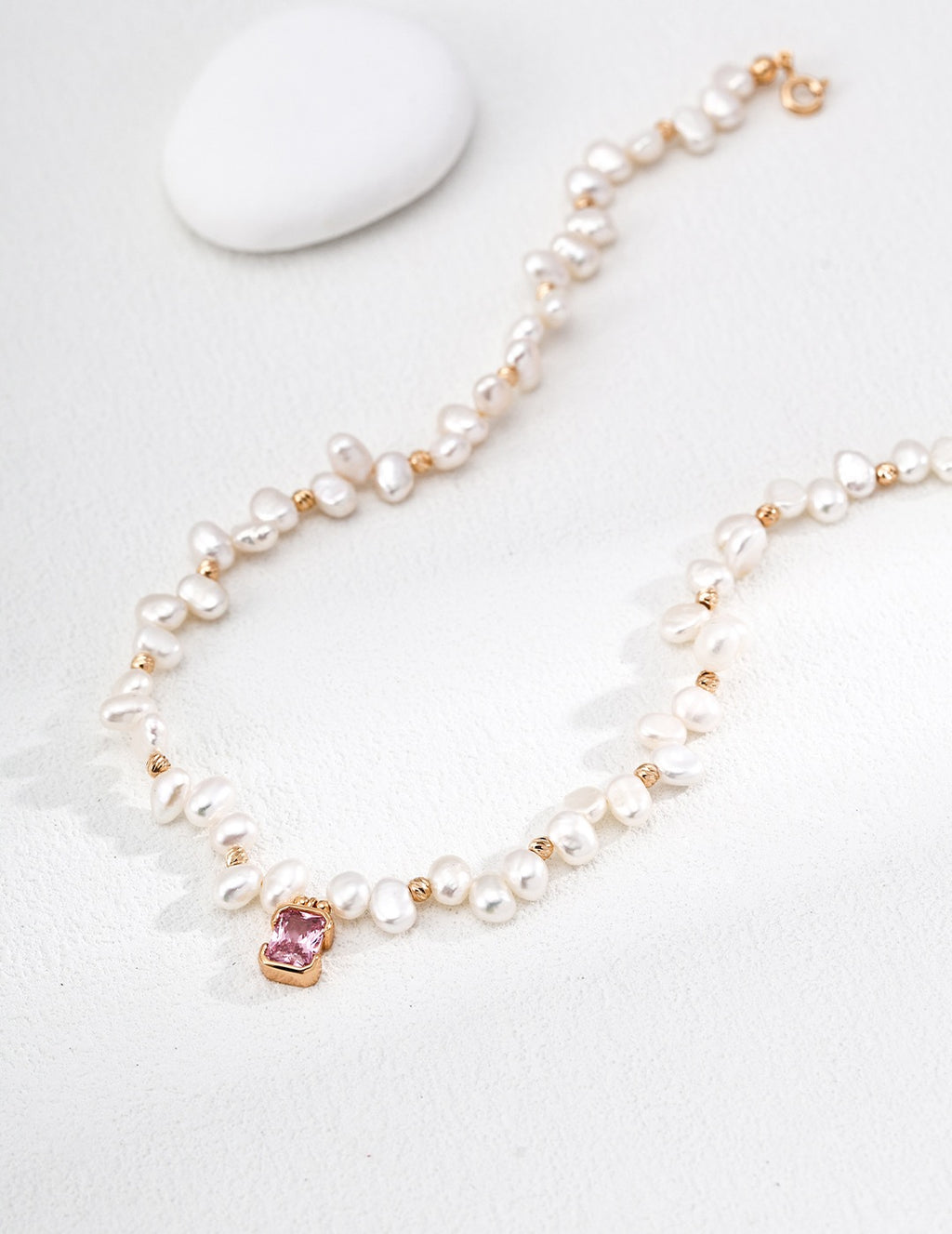 Pre-order | Pink Zircon & Freshwater Pearl Necklace – 18K Gold Plated S925 Sterling Silver