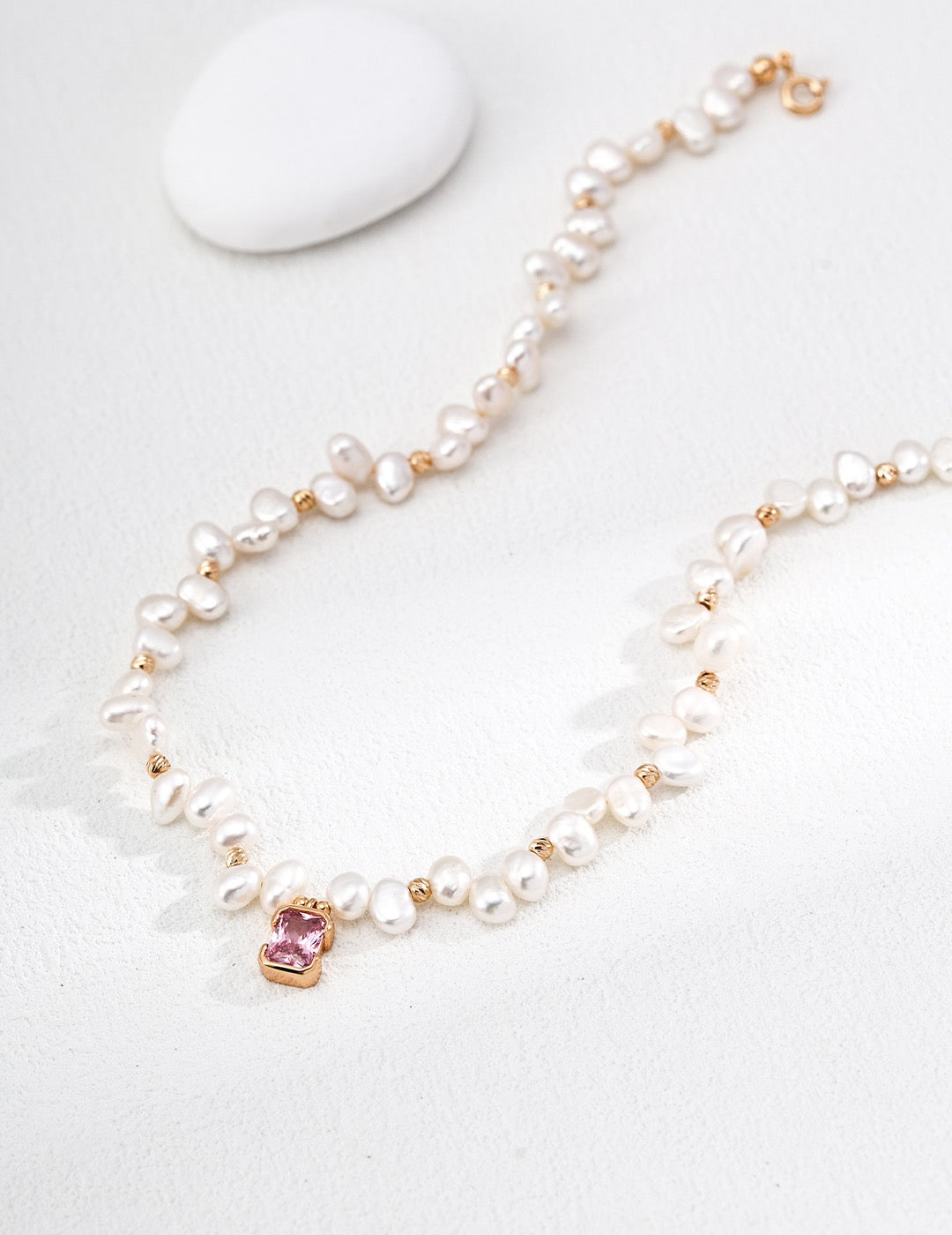 Pre-order | Pink Zircon & Freshwater Pearl Necklace – 18K Gold Plated S925 Sterling Silver