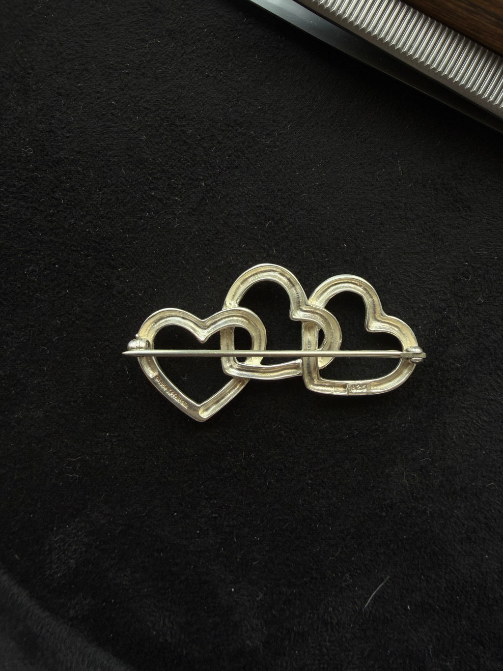 Tiffany & Co. Vintage Sterling Silver Three Heart Brooch