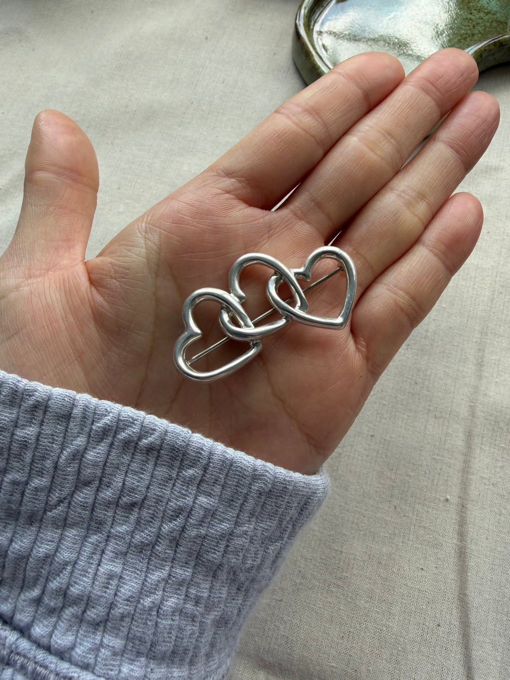 Tiffany & Co. Vintage Sterling Silver Three Heart Brooch