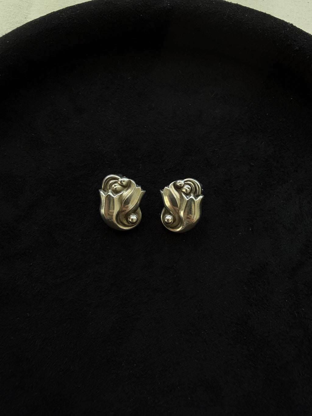 Georg Jensen 100A Tulip Clip Earrings – Vintage Sterling Silver Earrings