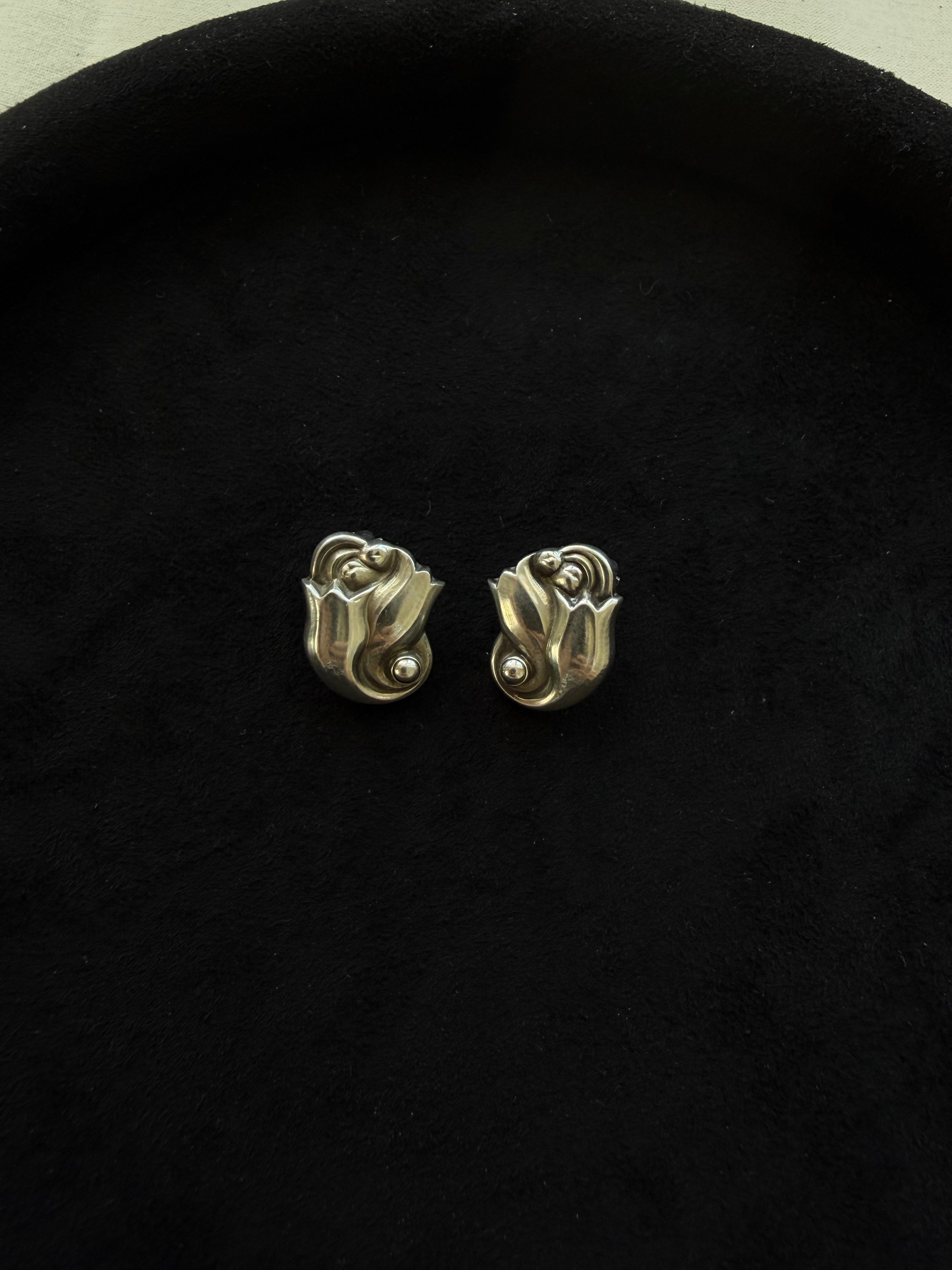 Georg Jensen 100A Tulip Clip Earrings – Vintage Sterling Silver Earrings
