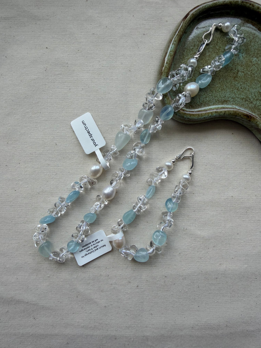 Handmade Aquamarine Crystal Pearl Bracelet – S925 Sterling Silver Clasp