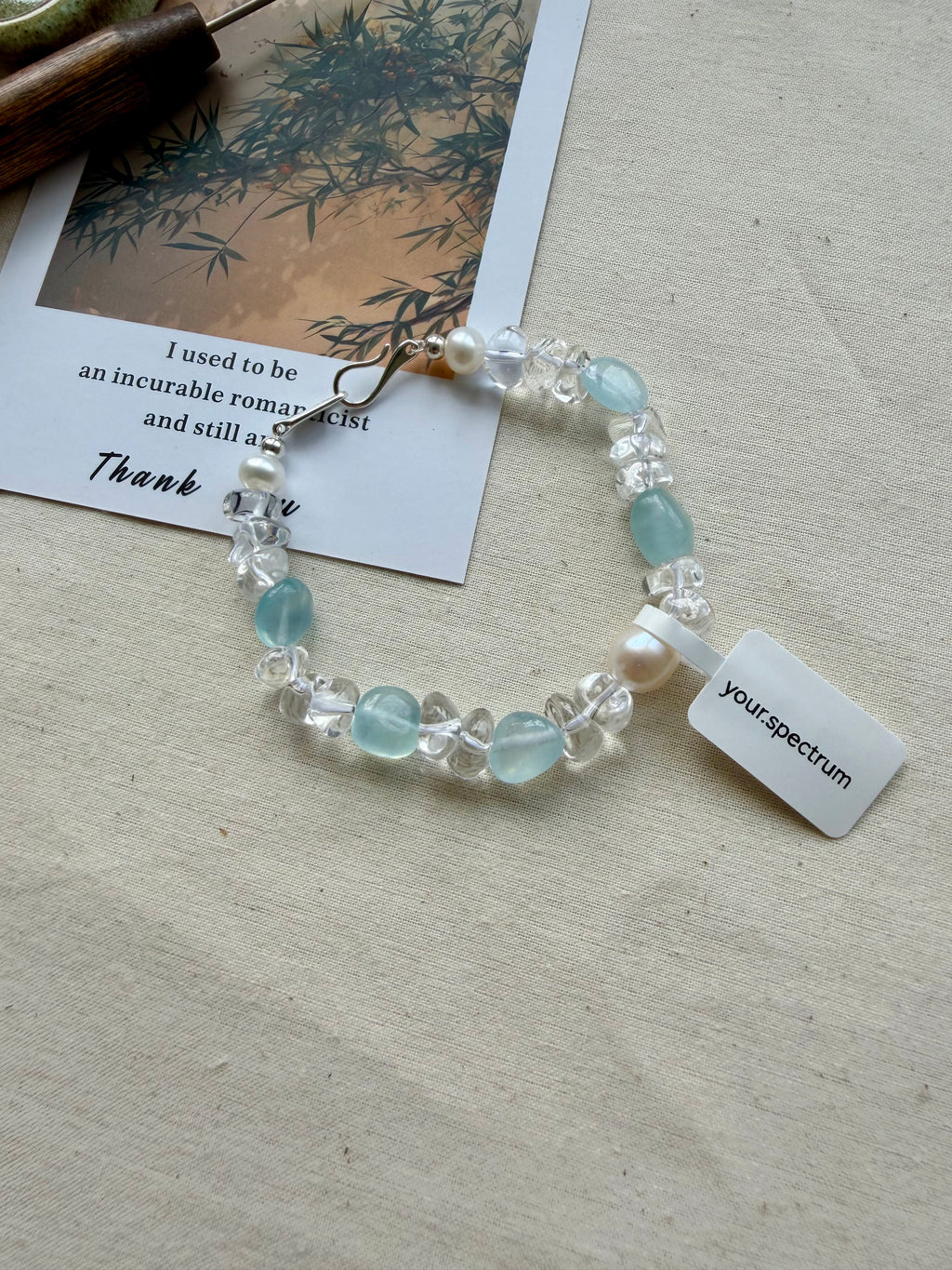 Handmade Aquamarine Crystal Pearl Bracelet – S925 Sterling Silver Clasp