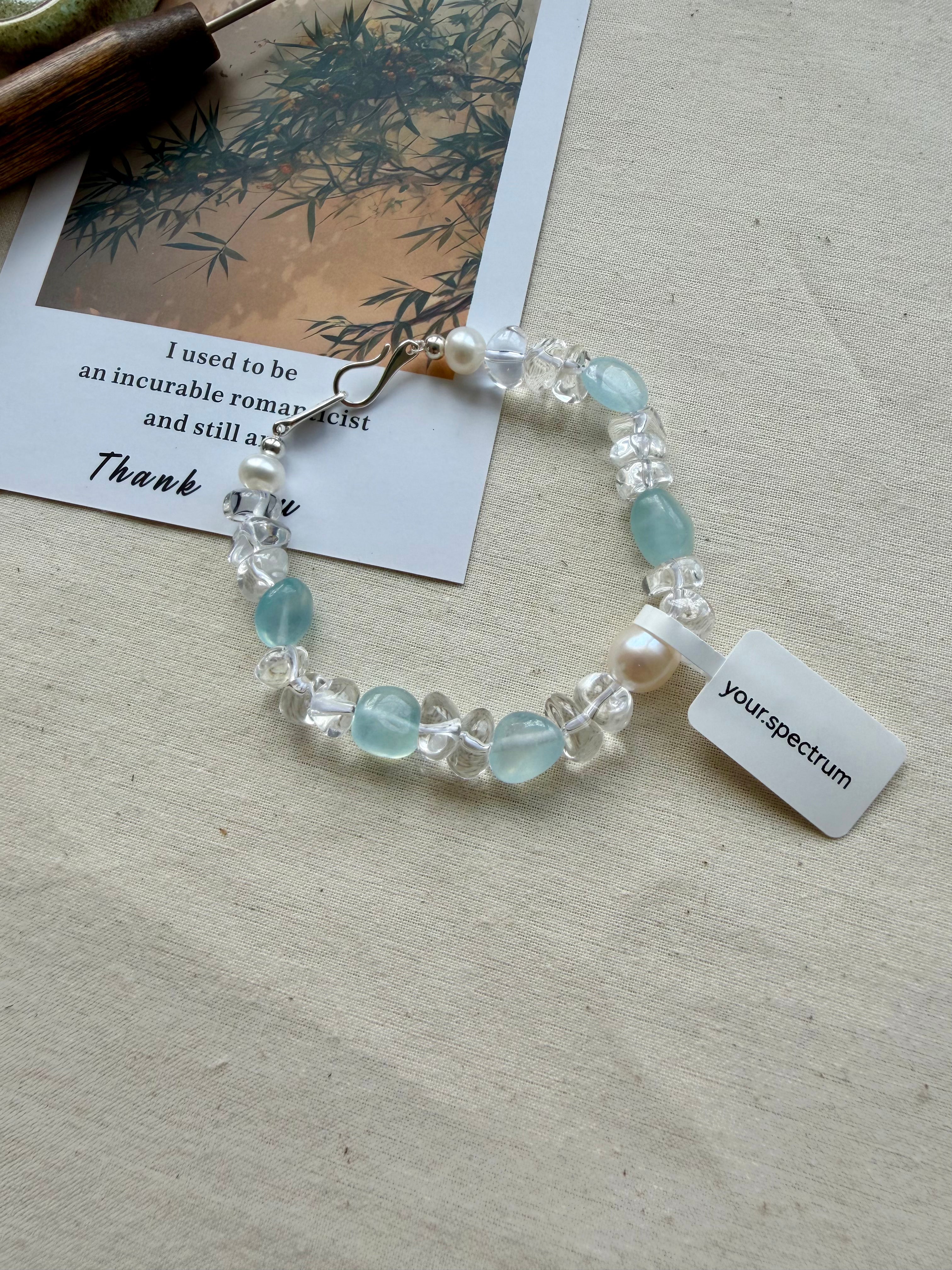 Handmade Aquamarine Crystal Pearl Bracelet – S925 Sterling Silver Clasp