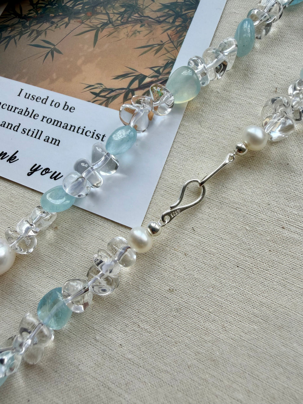 Pre-order｜Handmade Aquamarine Crystal Pearl Necklace – S925 Sterling Silver Clasp