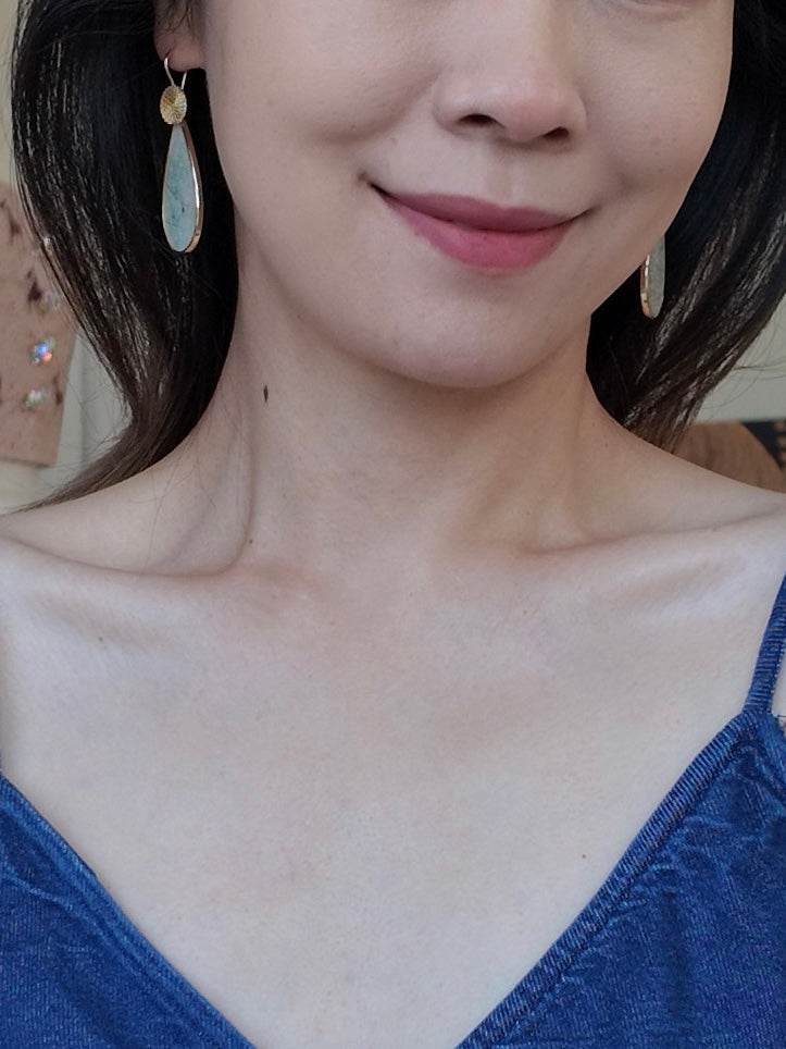 Premium Jadeite Carved Drop Earrings – 18K Gold Plated S925 Sterling Silver