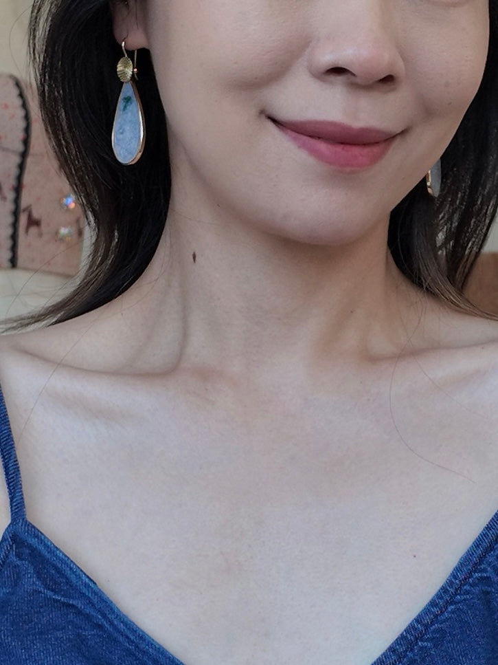 Premium Jadeite Carved Drop Earrings – 18K Gold Plated S925 Sterling Silver