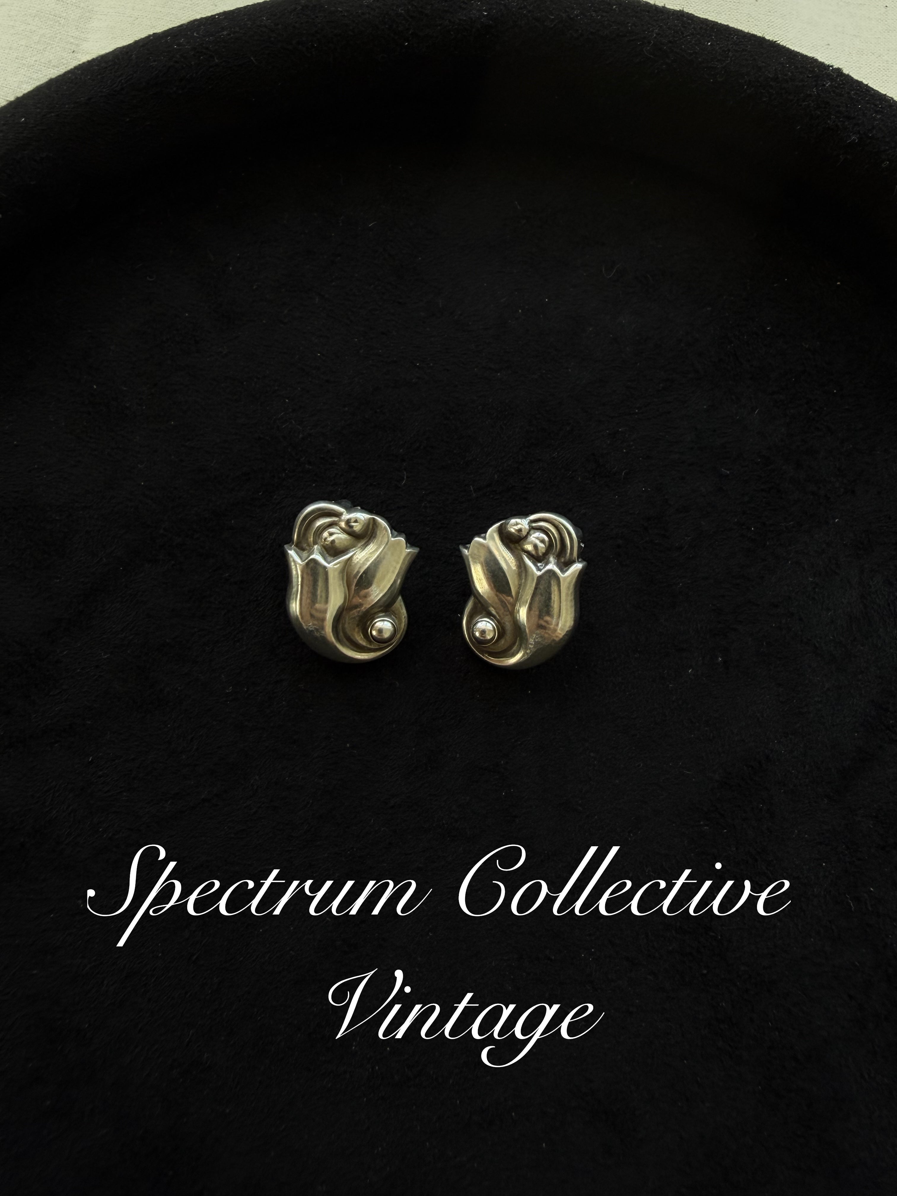 Georg Jensen 100A Tulip Clip Earrings – Vintage Sterling Silver Earrings