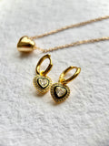 Black Enamel Heart Earrings – 2-in-1 Detachable Design in 18K Gold Plated S925 Sterling Silver