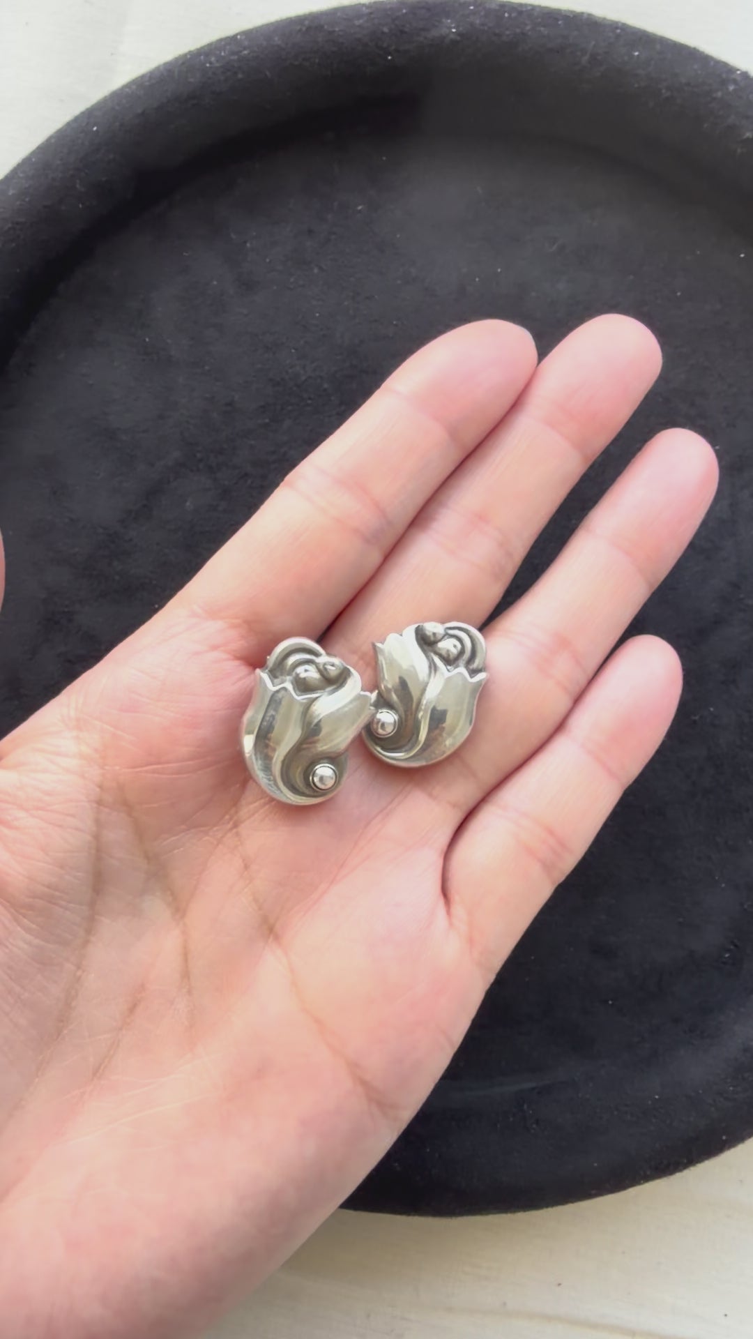 Georg Jensen 100A Tulip Clip Earrings – Vintage Sterling Silver Earrings