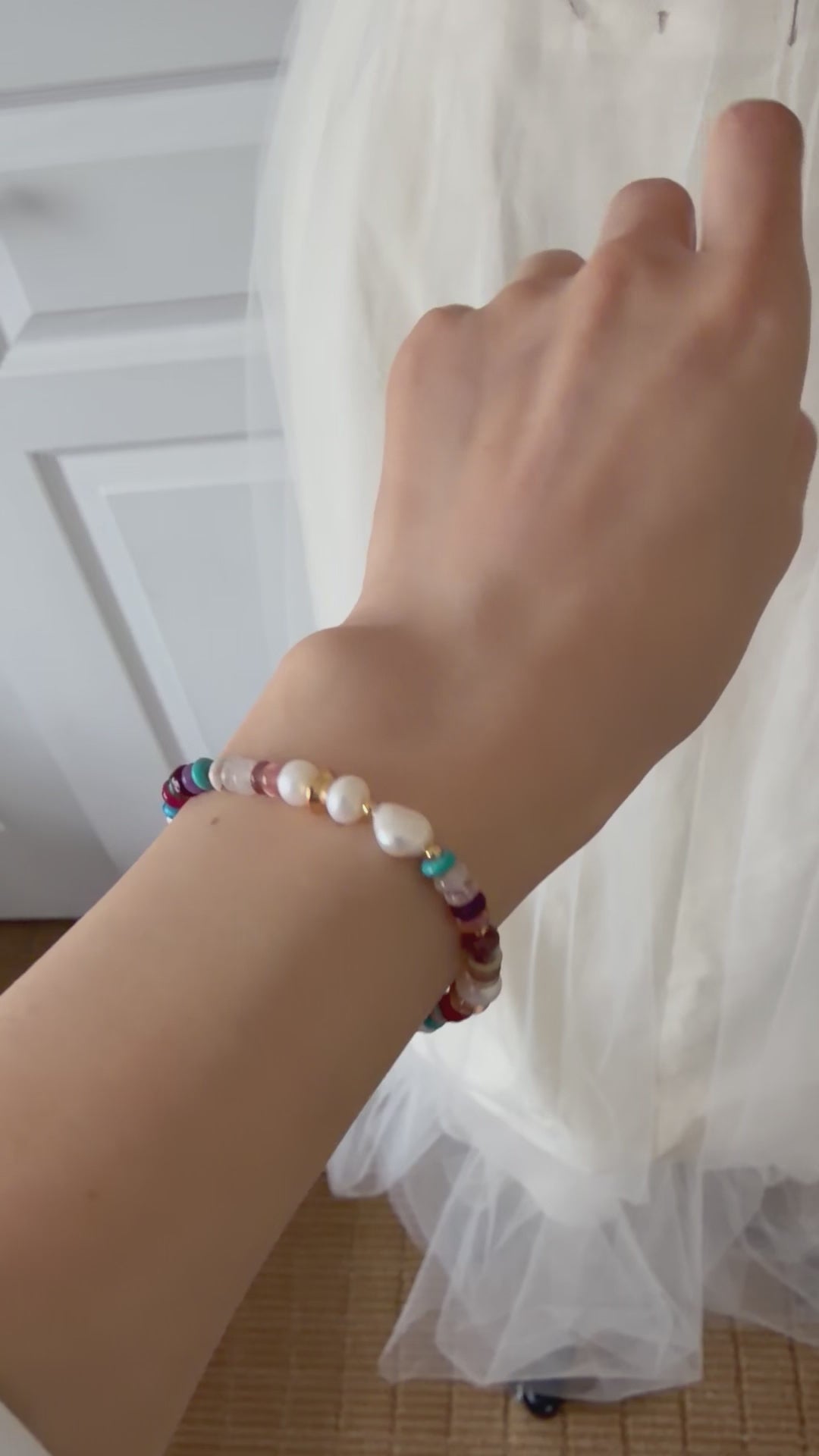 Natural Colorful Gemstone & Freshwater Pearl Necklace / Bracelet – 18K Gold Plated S925 Sterling Silver Summer Jewelry