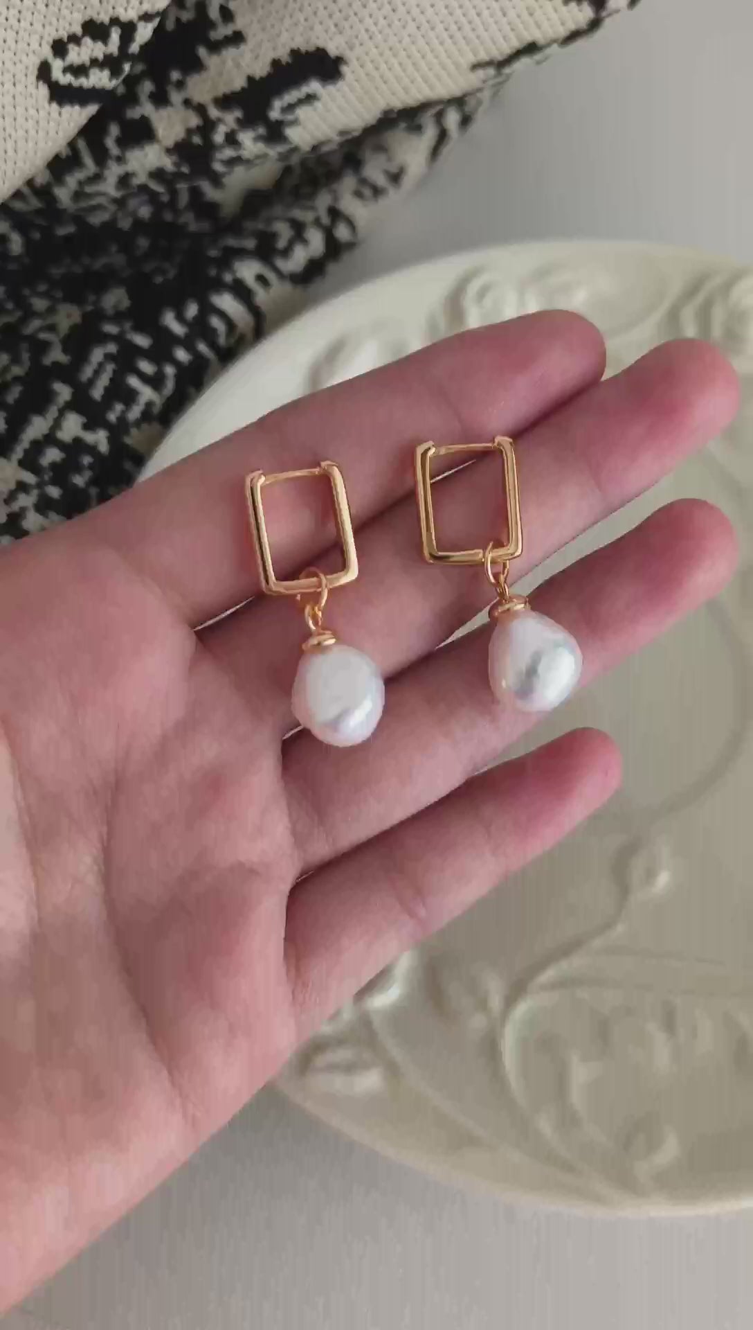 Baroque Pearl Drop Earrings – 18K Gold Plated S925 Sterling Silver Vintage Style