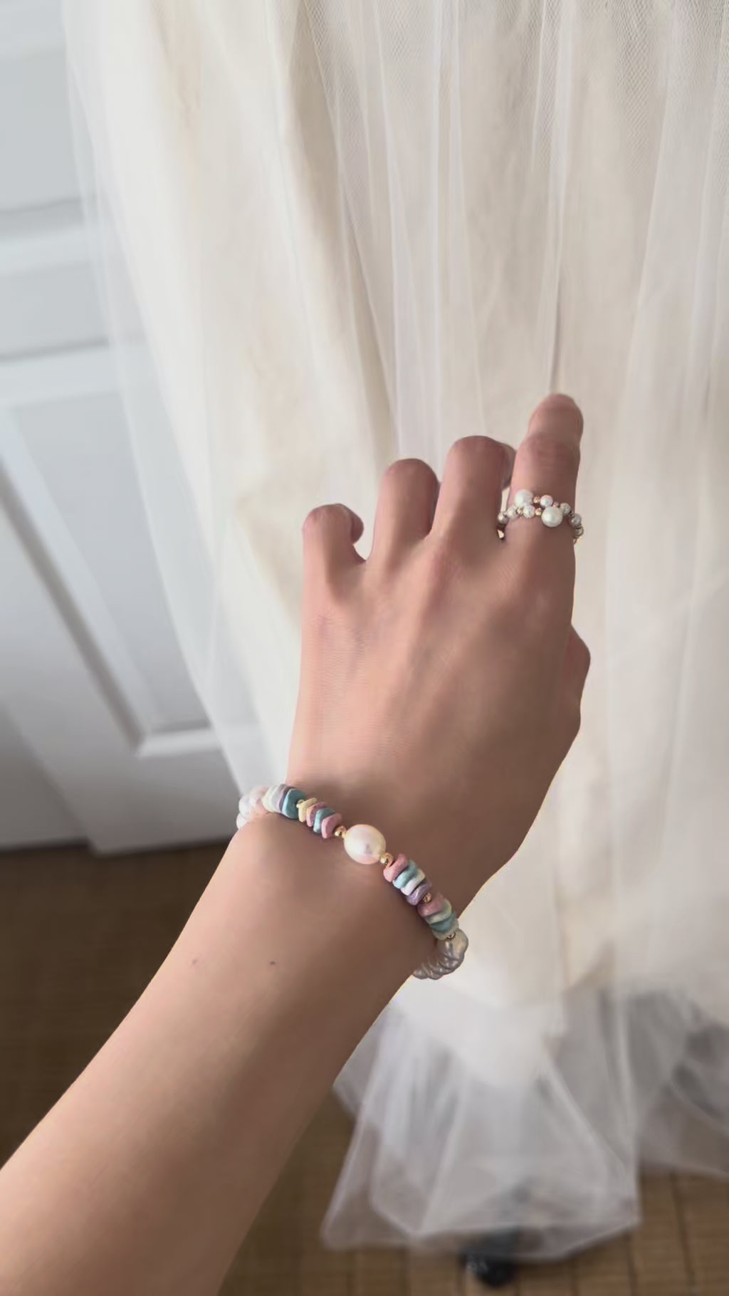 Pearl Rainbow Stone Necklace & Bracelet – 18K Gold Plated S925 Sterling Silver